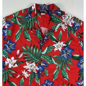 VTG Casual Wear Mens XXL Hawaiian Shirt Cotton Camp Red Floral Hibiscus Made USA